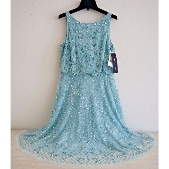 Aidan Mattox MD1E207198 Women's Sz 4 Mint Boatneck Beaded Fit-&-Flare Dress $450 - Picture 3 of 12